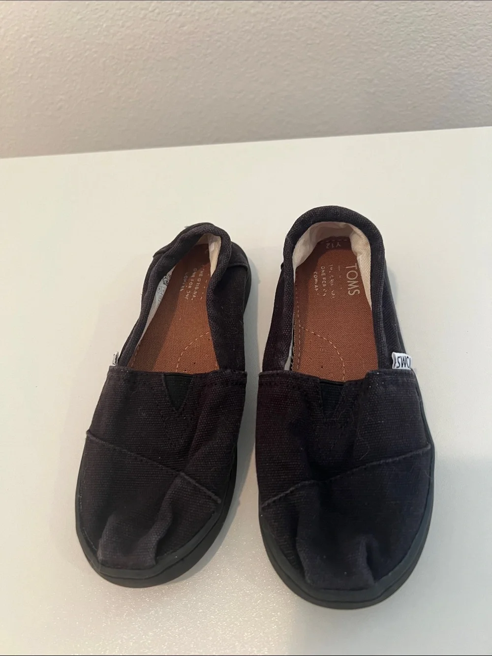 Toms Kids Black Canvas Slip-On Moccasins